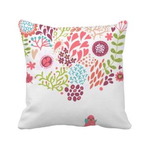 Couleur Des Fleurs Dessin Plantes Oiseaux Square Coussin