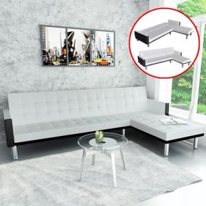 CANAPE CONVERTIBLE Canapé-lit d'angle en cuir synthétique blanc - Con