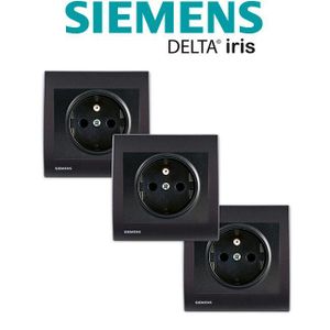 PRISE Siemens - Lot de 3 Prise 2P+T Anthracite Delta Iris + Plaque Anthracite