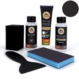 PRODUIT ENTRETIEN CUIR Kit de Rénovation Cuir (NOIR - RAL 9005) - SOFOLK - Pour Volant, siège Auto, Chaise, sellerie, Chaussure