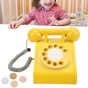 TÉLÉPHONE JOUET TMISHION Téléphone de simulation pour enfants rose à l'ancienne cadran rotatif téléphone design rétro en bois(Jaune)