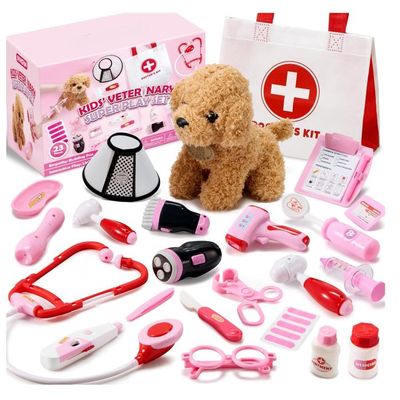 HYAKIDS Valise vétérinaire pour enfants - Mallette de médecin vétérinaire - Mallette de docteur pour enfants avec jouet pour chien - Jeu de rôle - Jouet pour fille et garçon à partir