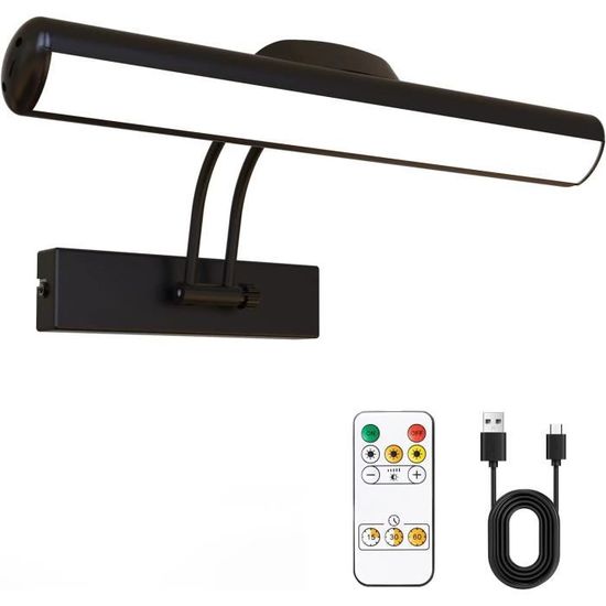 HONWELL Lampe Tableau LED Murale Télécommandée – Éclairage Rotatif 3 Températures, Minuterie, Rechargeable Pour Cadres & Tableaux