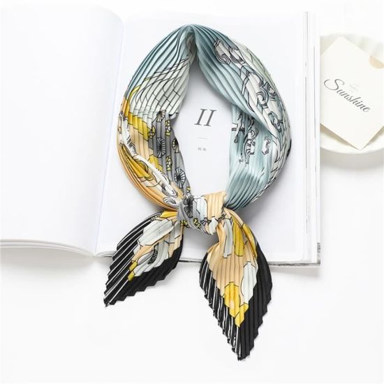Foulard Carré Vintage En Soie Esprit Motifs Géométriques Jaune 70x70 Cm - Occasion Très Bon état