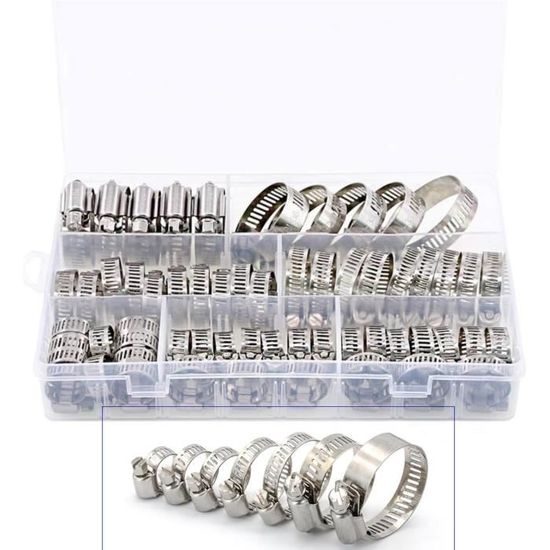 60 Pièces Collier Serrage Inox 6-38mm Colliers de Serrage Acier Réglable Tuyau Clips Ajustable Assortiment de 7 Tailles pour Famille Tuyau d'Eau Réservoir Tube d'Automobiles