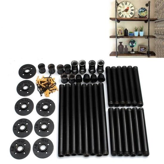 Lot De 10 Brides De Plancher Noires En Fonte - Style Industriel - Filetage BSP DN20 3/4" - Pour Meubles, Étagères, Rails - 6