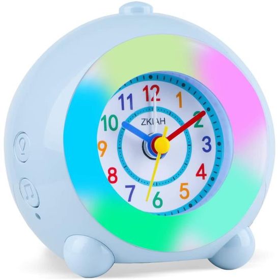 Réveil enfants filles garçons analogique horloge complètement silencieuse  avec 7 couleurs de lumière et fonction de répétition6 musique d'alarme