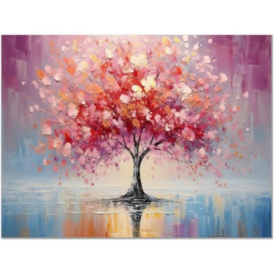 Tableau Toile Grand Format 80x120 Cm – Arbre Fleuri Abstrait, Décoration Murale Salon Ou Chambre Moderne - 6