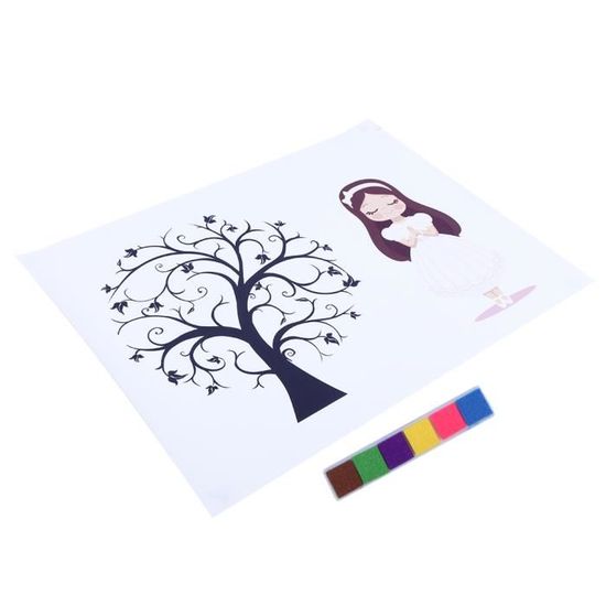 Arbre à Empreintes Digitales Pour Révélation De Genre - Livre D'or Personnalisé Pour Fête Prénatale - Toile 20x25 Cm Avec Tampons