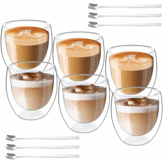 Verre Double Paroi 250ml KKPW Lot De 4 Tasses à Café En Verre à Double Paroi, 150 Ml Isothermes Mug Bodum