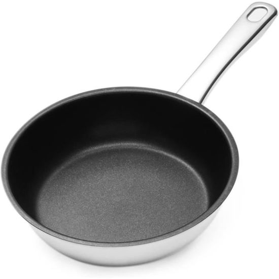 Poêle inox 20 cm, poêle inox 1810 avec revêtement antiadhésif, sans Pfoa et Pfos, compatible