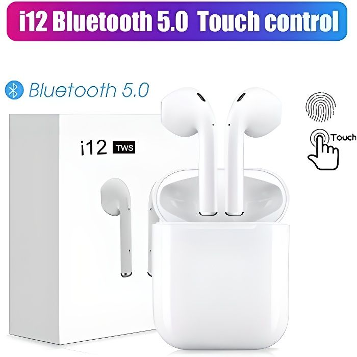 i12 tws sans fil Bluetooth 5.0 écouteurs contrôle tactile air écouteurs, pour iPhone Android téléphone