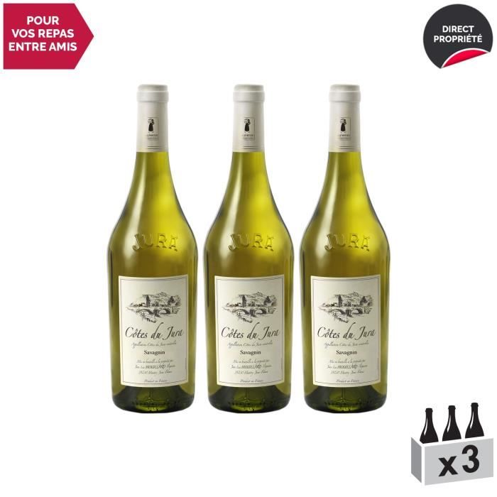 Côtes du Jura Savagnin Blanc 2016 - Lot de 3x75cl - Domaine Jean-Luc Mouillard - Vin AOC Blanc du Jura - Cépage Savagnin