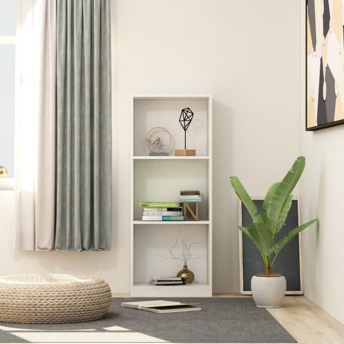 Bibliothèque à 3 niveaux Blanc 40x24x108 cm Aggloméré -PAI -PAI