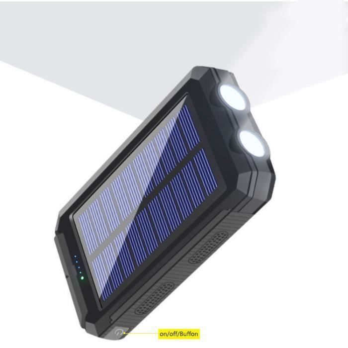 MINGJIA®50000mAH Batterie Externe Solaire LED Batterie Solaire Portable Étanche 2USB (Noir)