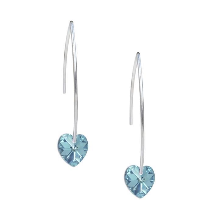 Boucles d'Oreilles Argent 925 Rhodie Coeur Swarovski Element - Aquamarine AB