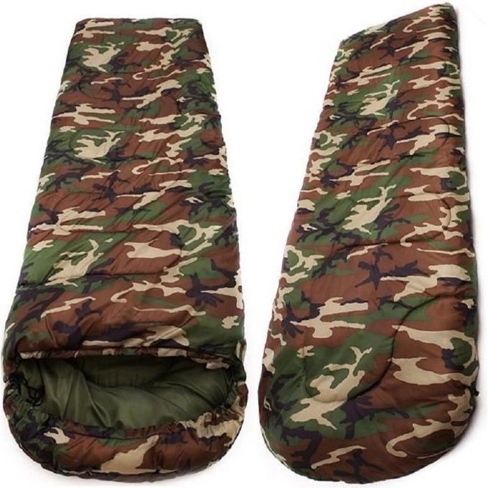 Sac de couchage camouflage, 210x75cm, long, robuste, chaud, confortable, performances thermiques exceptionnelles
