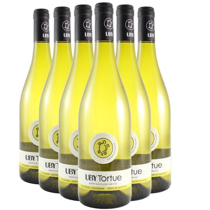 Côtes de Gascogne Les Tortues Colombard Sauvignon Blanc 2021 - Lot de 6x75cl - Domaine d'Uby - Vin IGP Blanc du Sud-Ouest