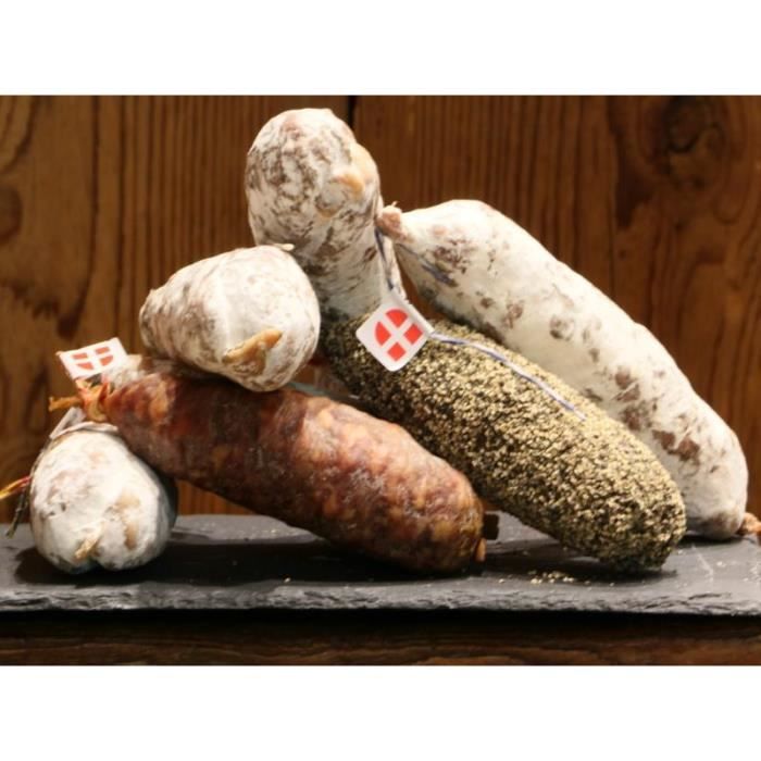 LOT DE 6 SAUCISSONS DE SAVOIE : Pur porc, Fumé, Noisette, beaufort, Poivre, Sanglier.