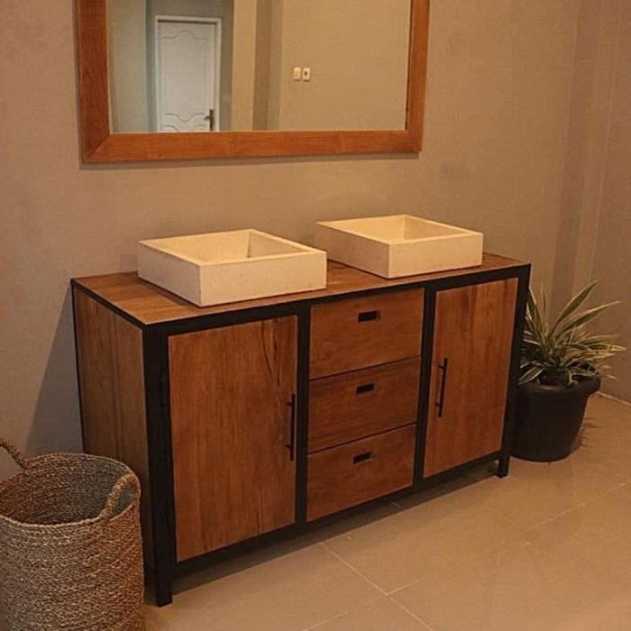 Ensemble salle de bain en teck Industriel
