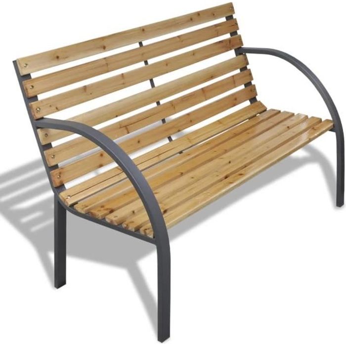 Banc de Jardin 2-3 Places - Style Contemporain Banquette Extérieur - 120 cm Bois et fer