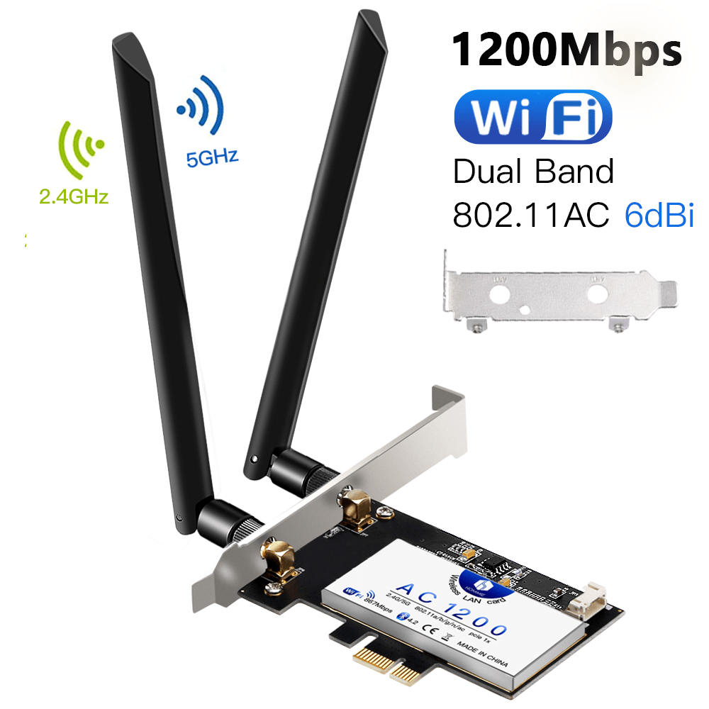 Carte Réseau Wi-Fi avec Bluetooth 5.0 Adaptateur PCI Express Double Bande 2033Mbps Gaming Supporte Windows 10 64bit-Linux4.2+