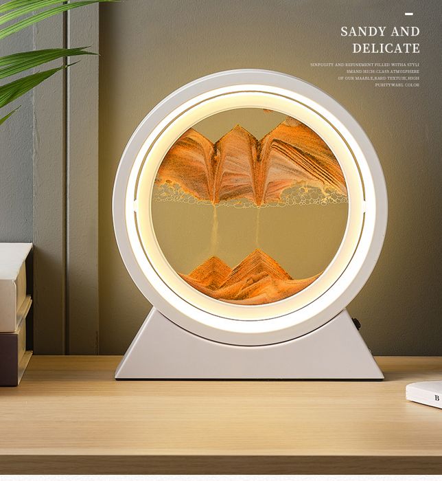 Sablier 3D Objet Decoratif en verre avec cadre rond en mouvement- Décoration d'intérieur cadeau de Noël et d'anniversaire