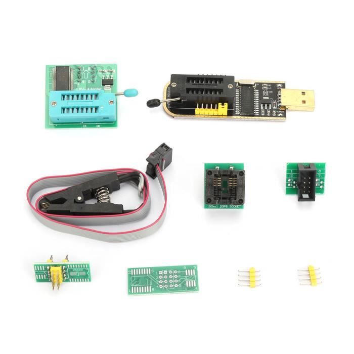 Cikonielf Module de convertisseur de prise adaptateur Programmeur USB CH341A + pince de test SOP8 + adaptateur 1.8 V + Module