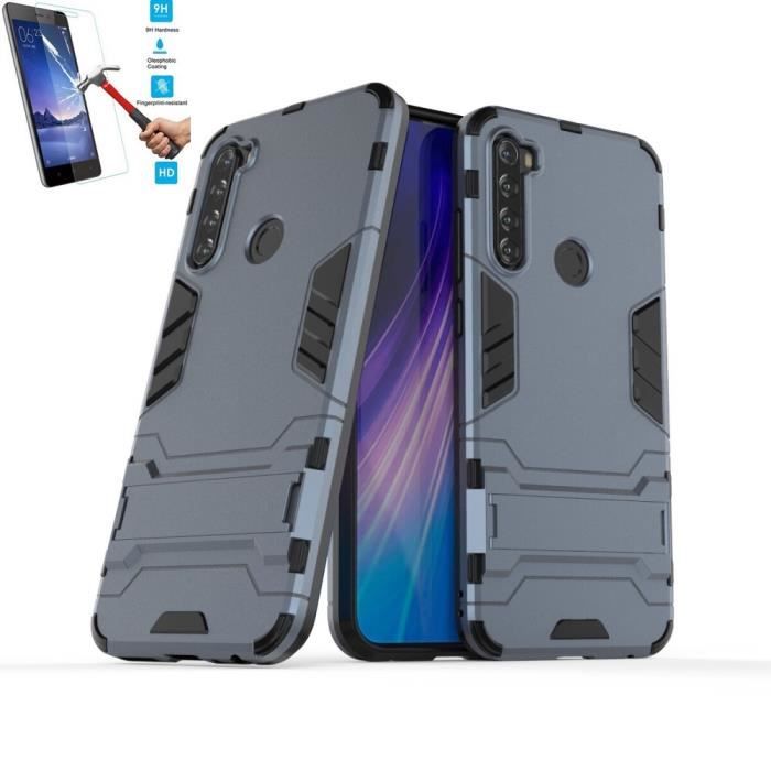 Coque Xiaomi Redmi Note 8T Anti Choc Gris + Film Verre Trempé Housse Etui Antichoc Avec Support Béquille hfs-house®