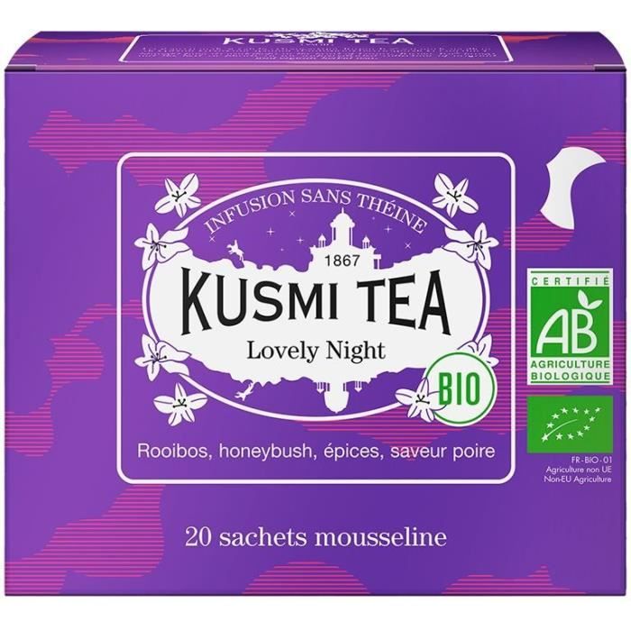 KUSMI TEA Infusion Lovely Night - Bio - Etui 20 sachets mousseline - 40 g