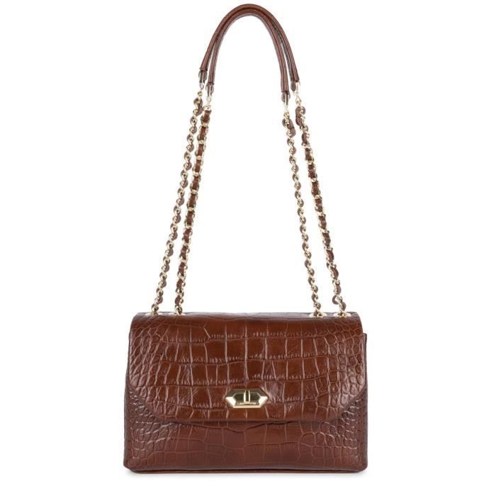 Sacoche - Lancaster - Sac Lancaster cuir Exotic Lézard & Croco 524-94 - couleur:Noir