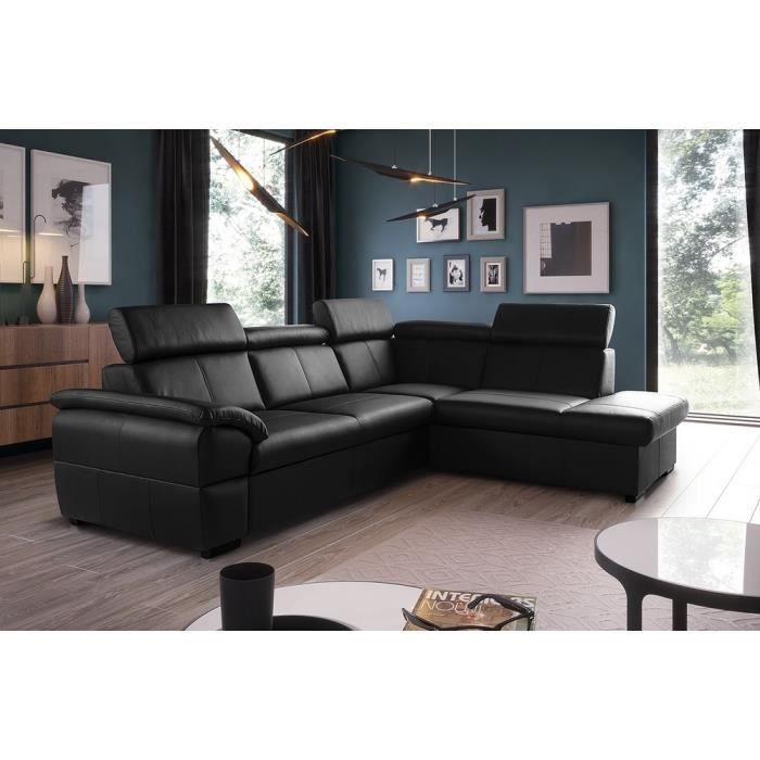 Canapé d'angle convertible en cuir italien de luxe - Noir - 5/6 places - avec coffre - Angle droit (vu de face) – TONY