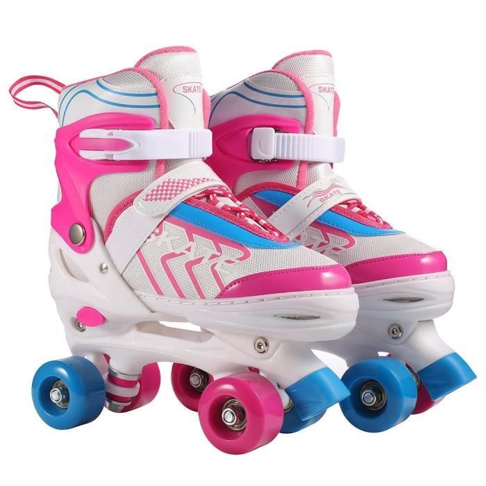 Patins à roulettes Réglables, Roller Quad Respirant et Confortable avec Roues Lumineuses pour Débutants Filles, Garçon, Enfants