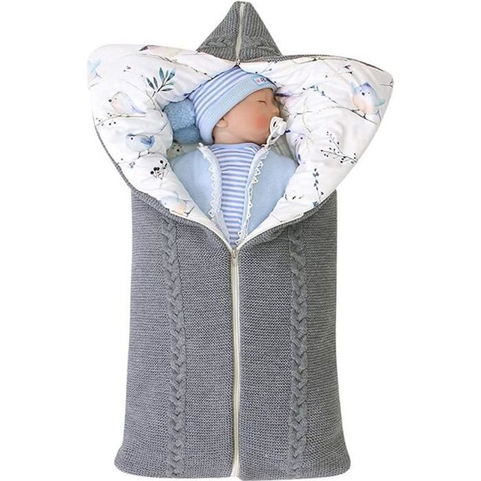 Couverture D'Emmaillotage,pour BéBé Gigoteuse Cosy Chaude,Sac De Couchage À Capuche Enveloppante Hiver,pour 0-12 Mois(gris)