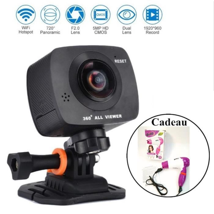 OLALI® Caméra 360 Degrés D'action Caméra 720 Degrés Numérique Vidéo Ultra HD 1920x960 P/30fps Vue panoramique VR Sport Caméra