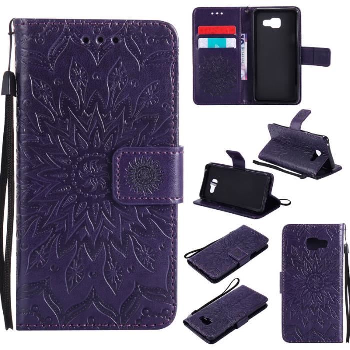 Etui Samsung Galaxy A3 (2016) SM-A310-SM-A310F , Housse Etui en Cuir PU avec Portefeuille de Cartes (Violet tournesol)