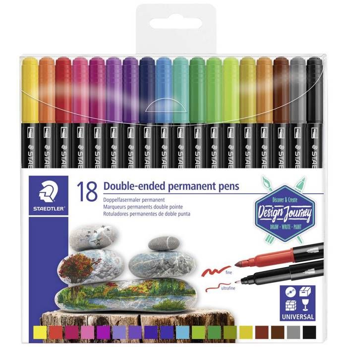 STAEDTLER® twin-tip permanent 3187 Design Journey - Set 18 feutres permanents assortisdouble pointe fine et superfine