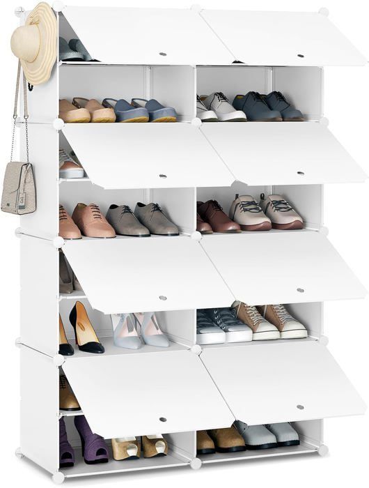 blanc meuble chaussure, rangement chaussure avec 8 compartiments, boîte à chaussures empilable, étagère chaussures en