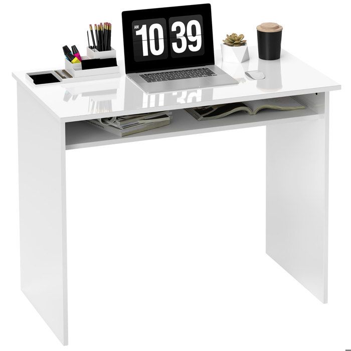 Bureau informatique - HOMCOM - sobre épuré compact avec 1 étagère - panneaux de particules - dim. 90l x 50P x 74H cm - blanc laqué