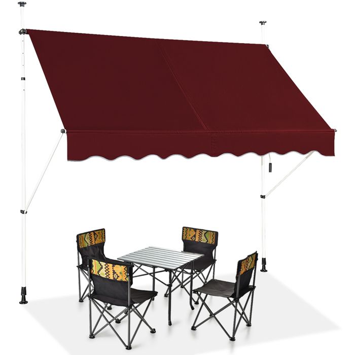 GOPLUS Store Banne Manuel Rétractable Auvent Balcon Terrasse Rétractable sans Percage Hauteur Réglable 2-3M 2x12M Rouge