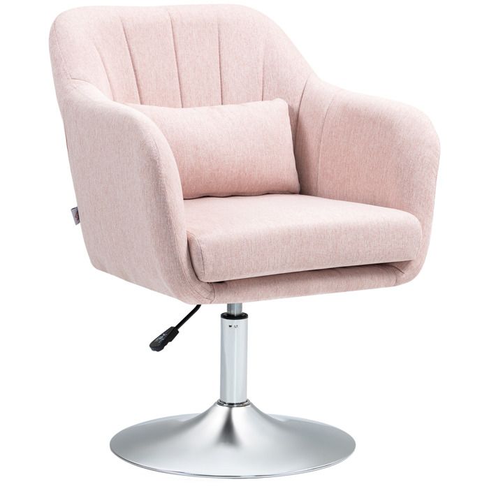 Fauteuil de salon - HOMCOM - coussins lombaires hauteur réglable pivotant 360° piètement en métal - rose