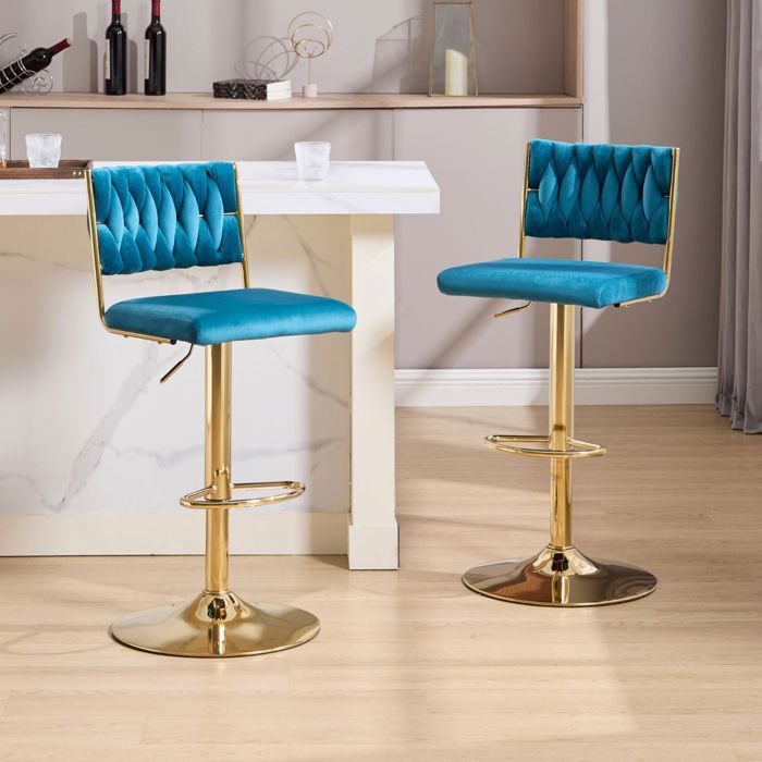 chairus Tabouret de Bar Lot de 2 Tabouret de Bar Rotatif 360° Chaise de Bar Réglable en Hauteur avec Repose-Pieds Velours Bleu