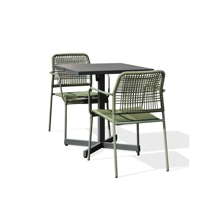 Ensemble repas de jardin 2 places en acier (fauteuils olive) - Gris anthracite - LOUISE Ensemble repas de jardin 2 places en acier (fauteuils olive) - Gris anthracite - LOUISE