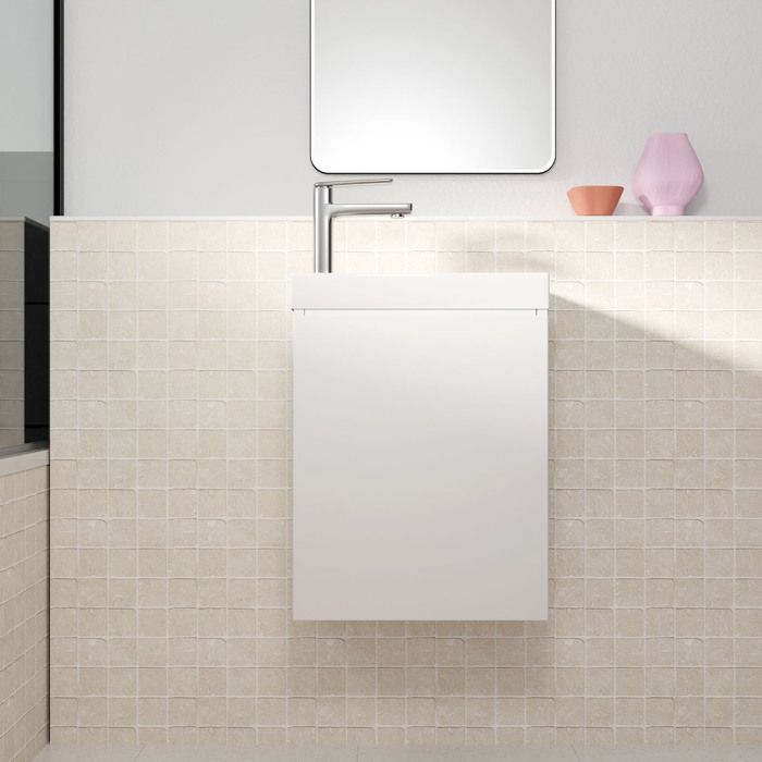 Meuble Lave Mains Blanc 40x50x22 cm avec Vasque en SMC - ELEMENTARY Meuble Lave Mains Blanc 40x50x22 cm avec Vasque en SMC - ELEMENTARY