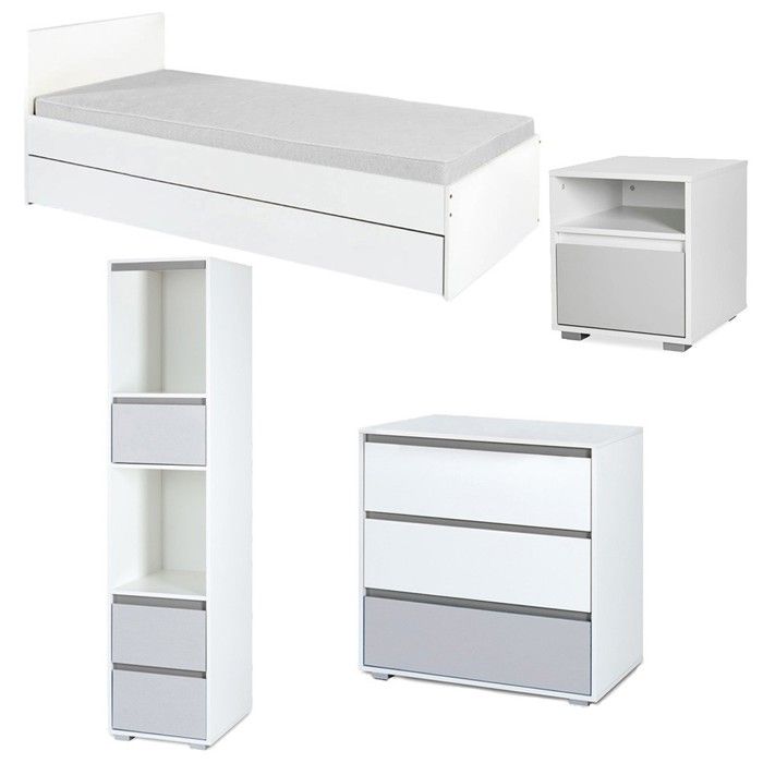 DALIA Chambre enfant adolescent avec lit chevet Commode Etagère Blanc