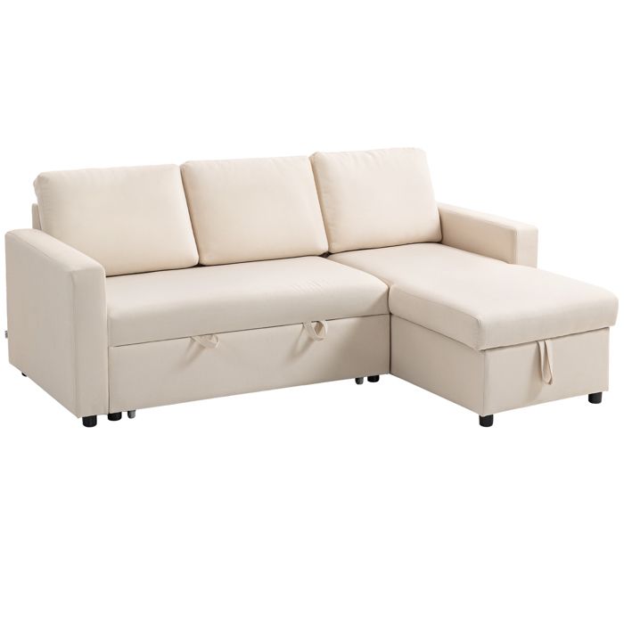 Canapé dangle convertible - HOMCOM - modulable - méridienne réversible coffre de rangement et 3 coussins de dossier - crème Canapé dangle convertible - HOMCOM - modulable - méridienne réversible coffre de rangement et 3 coussins de dossier - crème