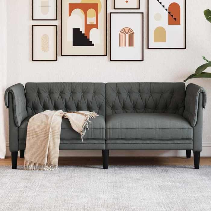 Gris Canapé Chesterfield - KEETHE - 3 PLACES - Gris foncé 182.5x74.5x74.5 cm tissu LL1712 Gris Canapé Chesterfield - KEETHE - 3 PLACES - Gris foncé 182.5x74.5x74.5 cm tissu LL1712