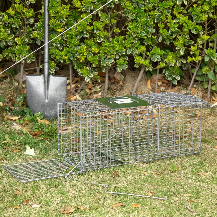 Comparer les prix de Piège cage de capture pliante pour petits animaux type lapin rat - 2 portes poignée 66 x 24 x 305 cm acier gris