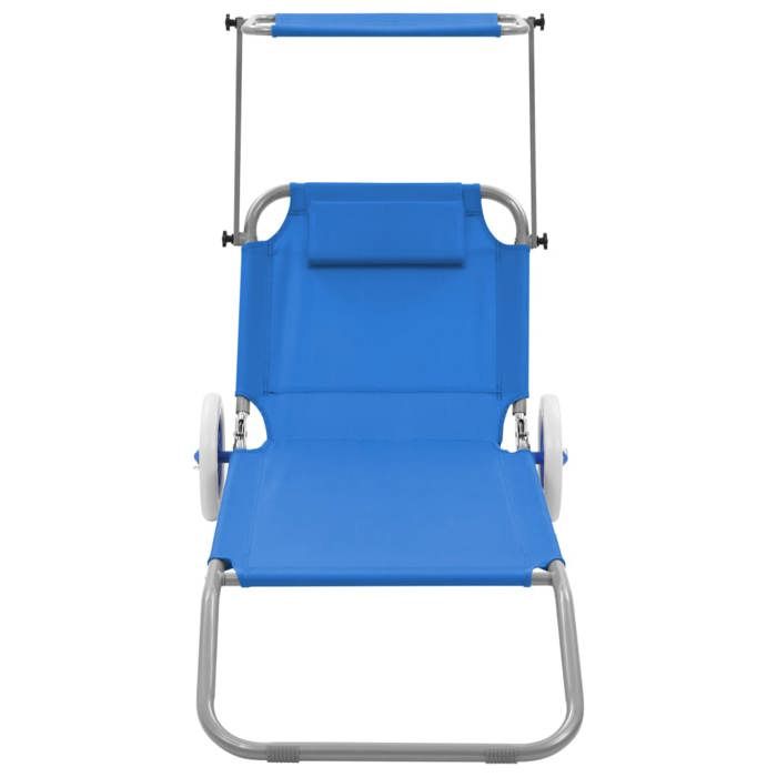 Bleu Chaise longue - Bain de Soleil - Pour Vacances - pliable avec auvent et roues Acier Bleu - Hauteur:55 cm 7472
