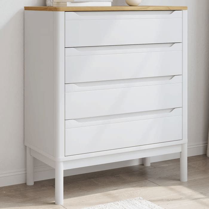 Commode en bois de pin massif - vidaXL - Blanc - 76 5x39x90 5 cm - 4 tiroirs - Capacité 20 kg - Pieds en bois